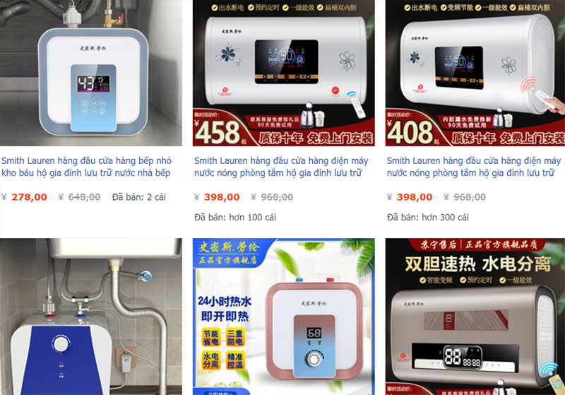  Shop order bình nóng lạnh uy tín trên Taobao, Tmall