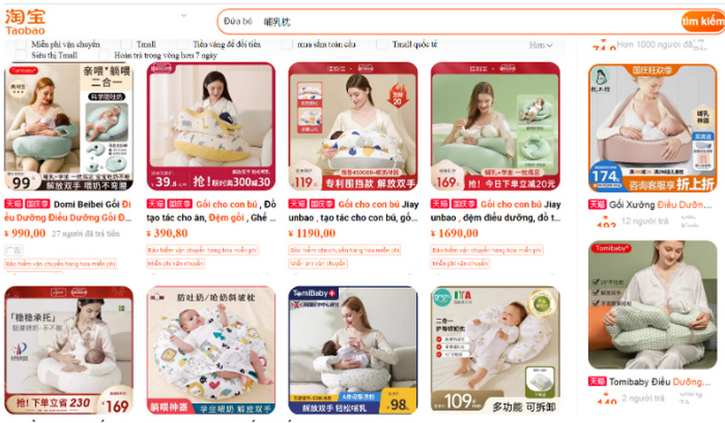 Nguồn nhập gối cho bé bú Trung Quốc chất lượng trên Taobao, Tmall