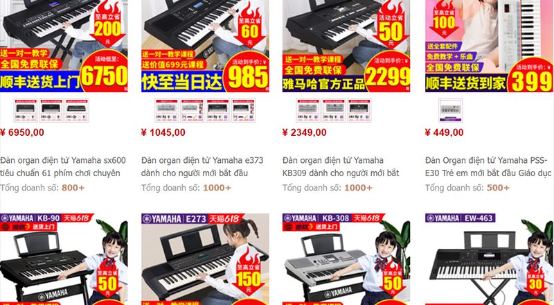 Order đàn organ Trung Quốc trên Taobao, Tmall