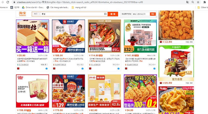 Taobao bán rất nhiều đồ ăn vặt hấp dẫn của Trung Quốc
