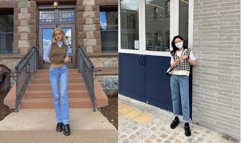  Áo galile mix với áo sơ mi và quần jeans